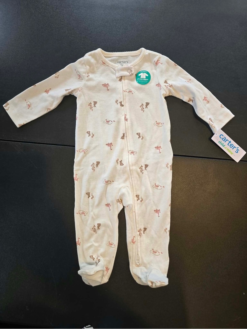 Carter's Cream Footed One-Piece with Pink & Brown Animal Print